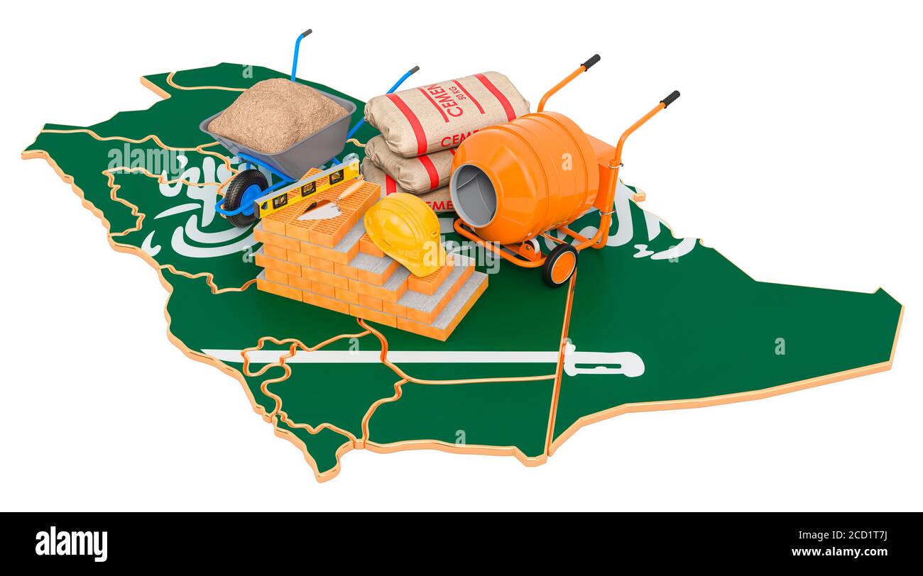 Construction and Building Materials in Saudi Arabia concept, 3D