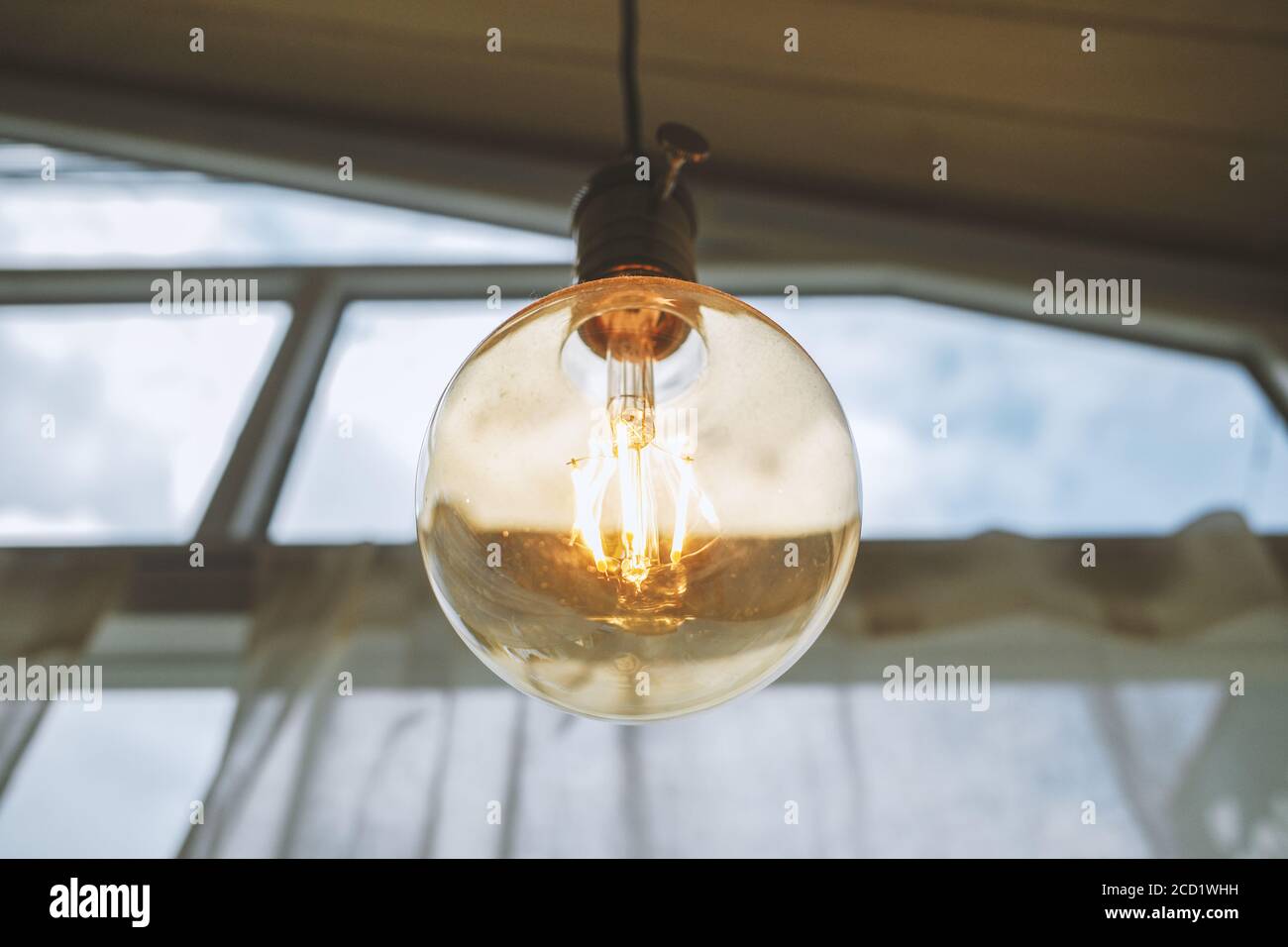 Vintage incandescent Edison type bulb. Empty space to put text or