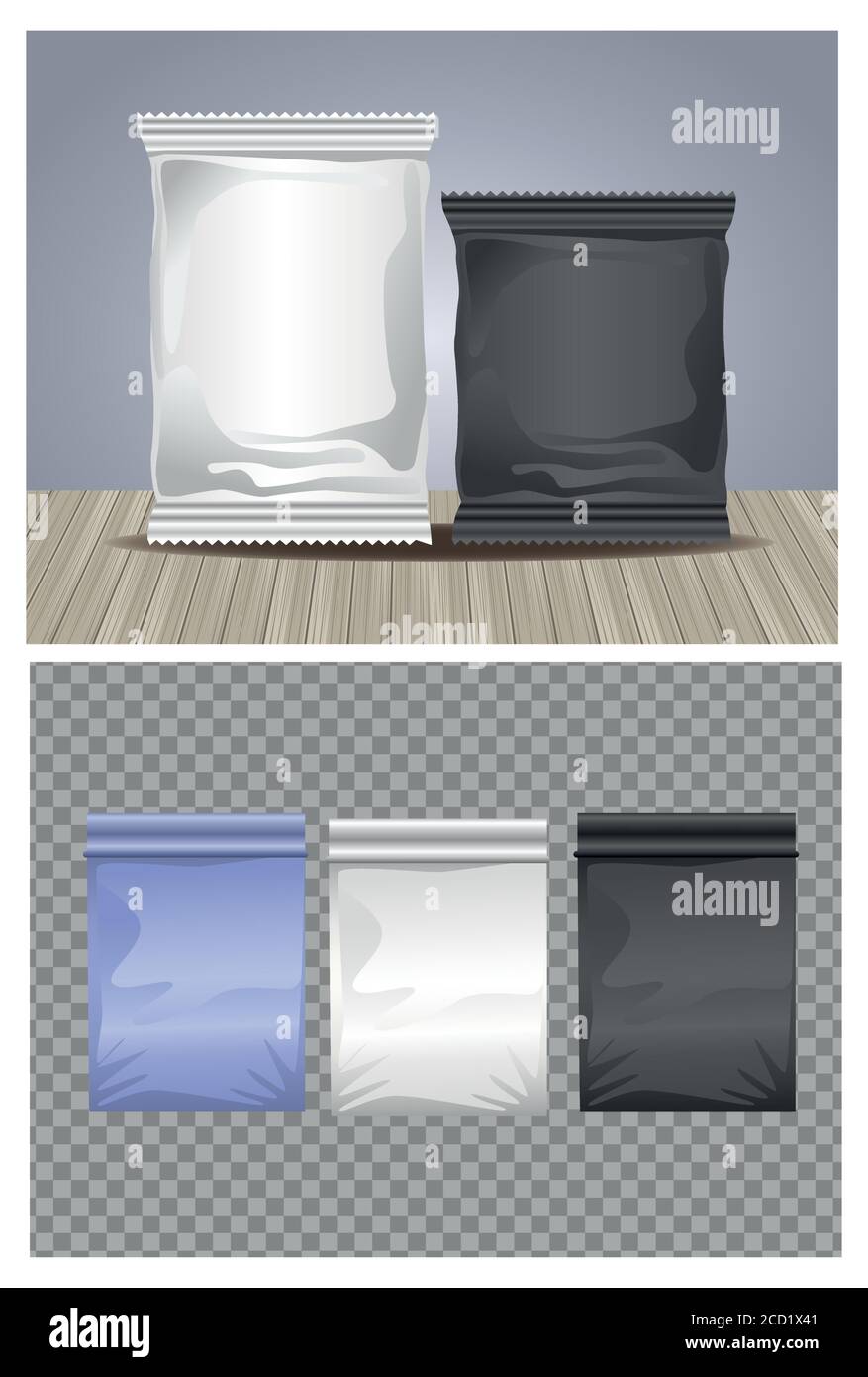set colors packings bags and sachets products icons vector illustration ...