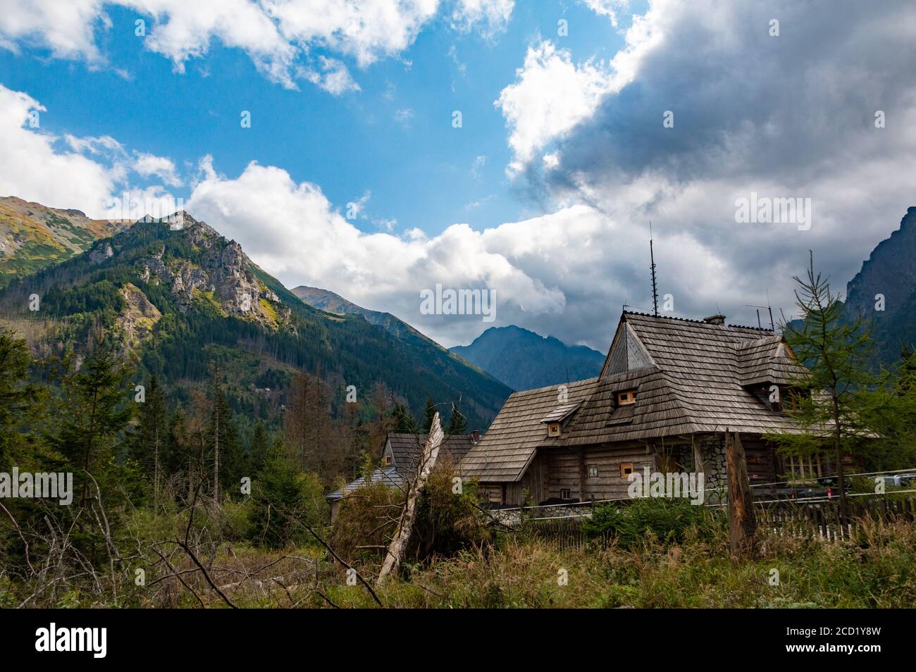 A picture of two huts in the Tatra Mountains. Stock Photo