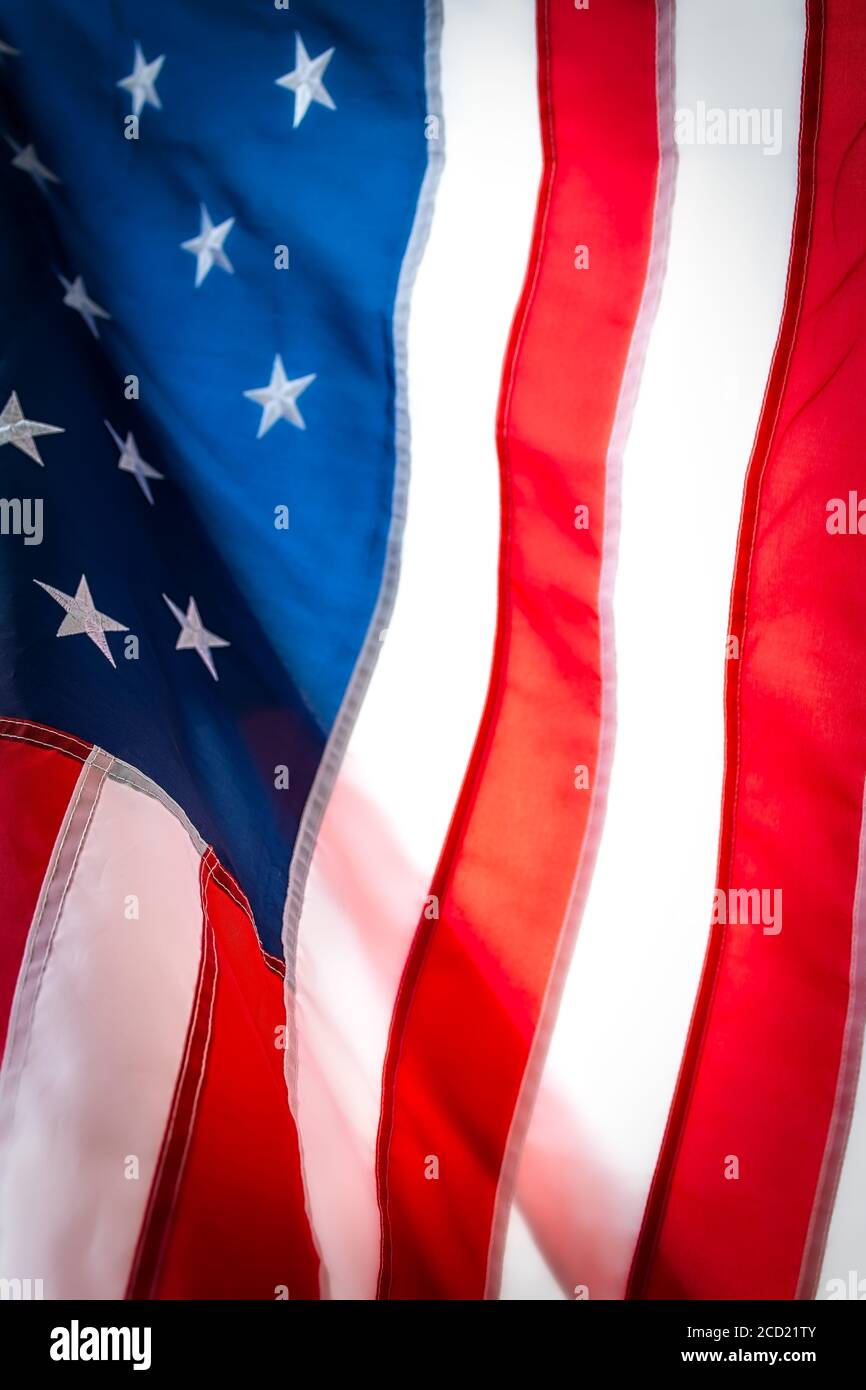 A fifteen star American flag blows in the wind. Stock Photo