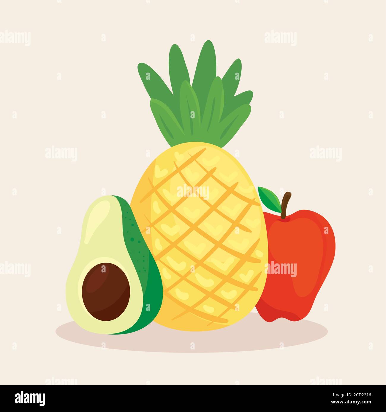 tropical fruits and vegetable, pineapple, red apple and avocado Stock ...