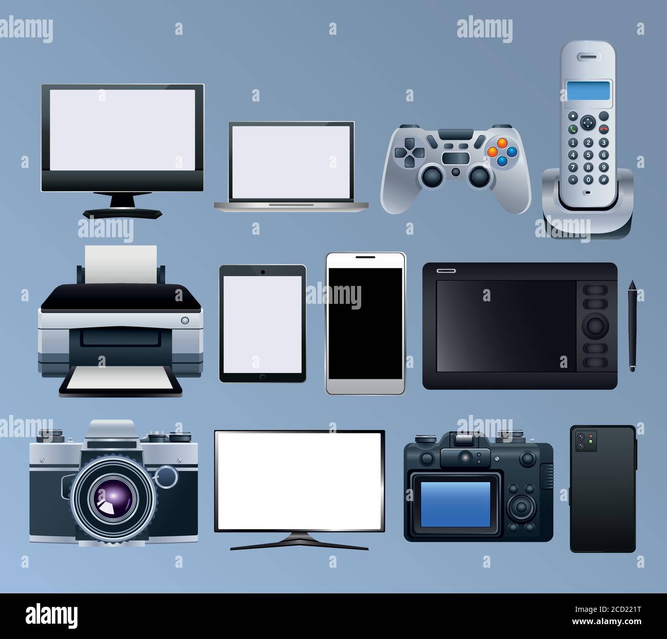 group of electronic devices set icons vector illustration design Stock Vector