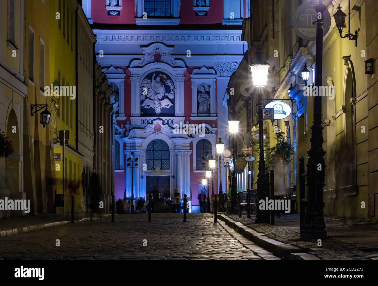 A night shot of the Świętosławska Street near the Market Square (Poznan). Stock Photo