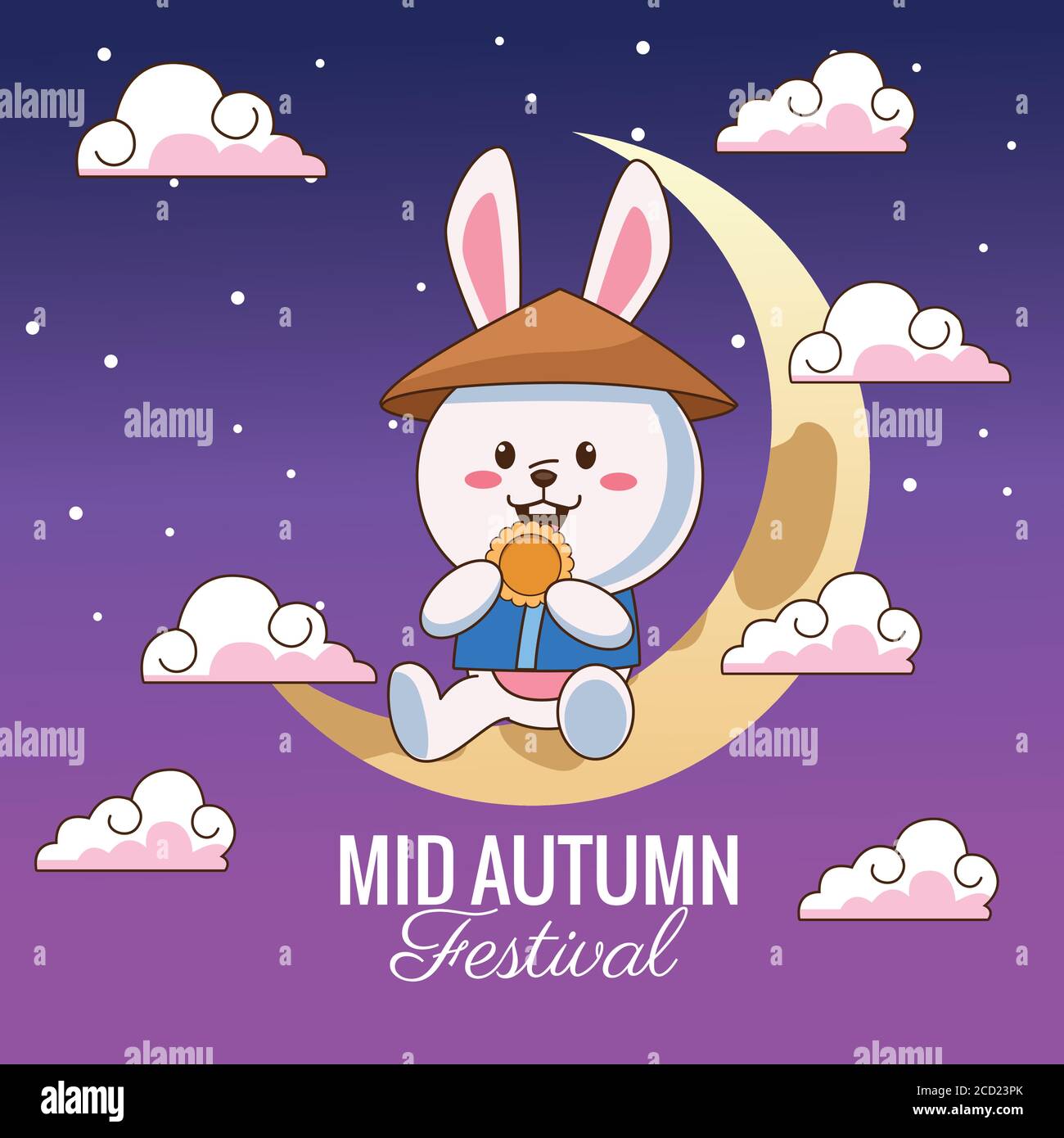 mid autumn celebration card with little rabbit in crescent moon vector ...
