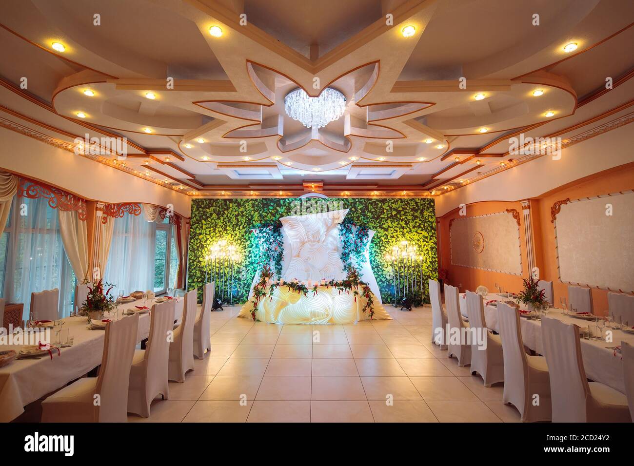 Wedding couple's table on the wedding day Stock Photo