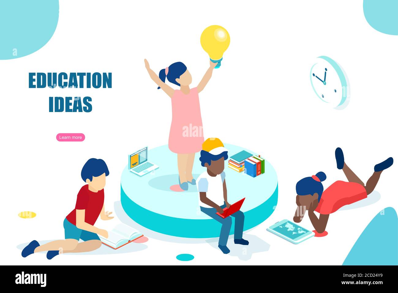 Vector of diverse children learning using different educational tools Stock Vector