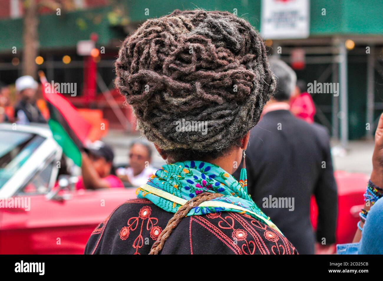 Woman with dreadlocks at New York City Puerto Rican Day parade Stock Photo