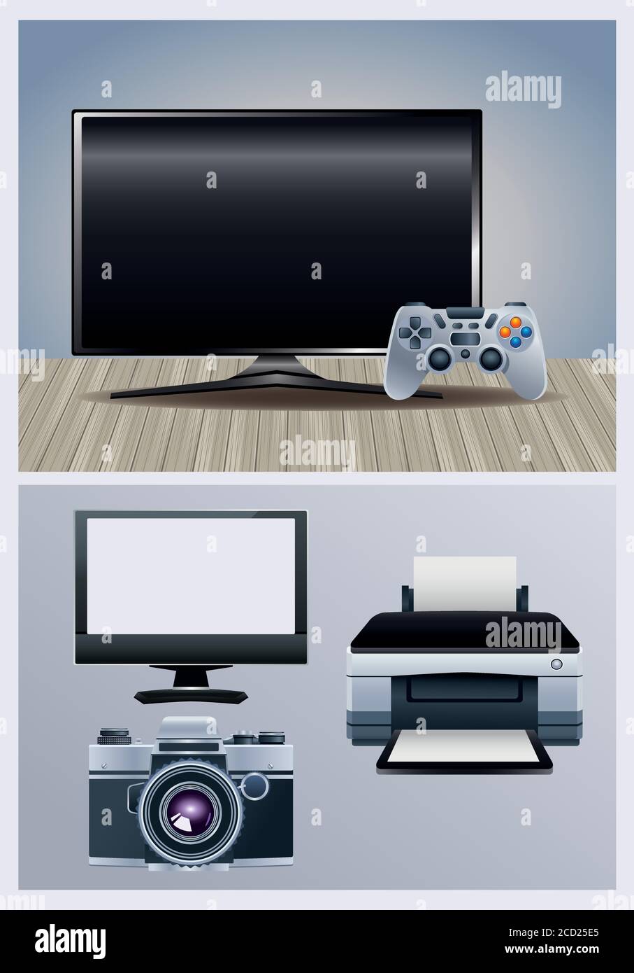 printer hardware machine with monitor and camera vector illustration ...