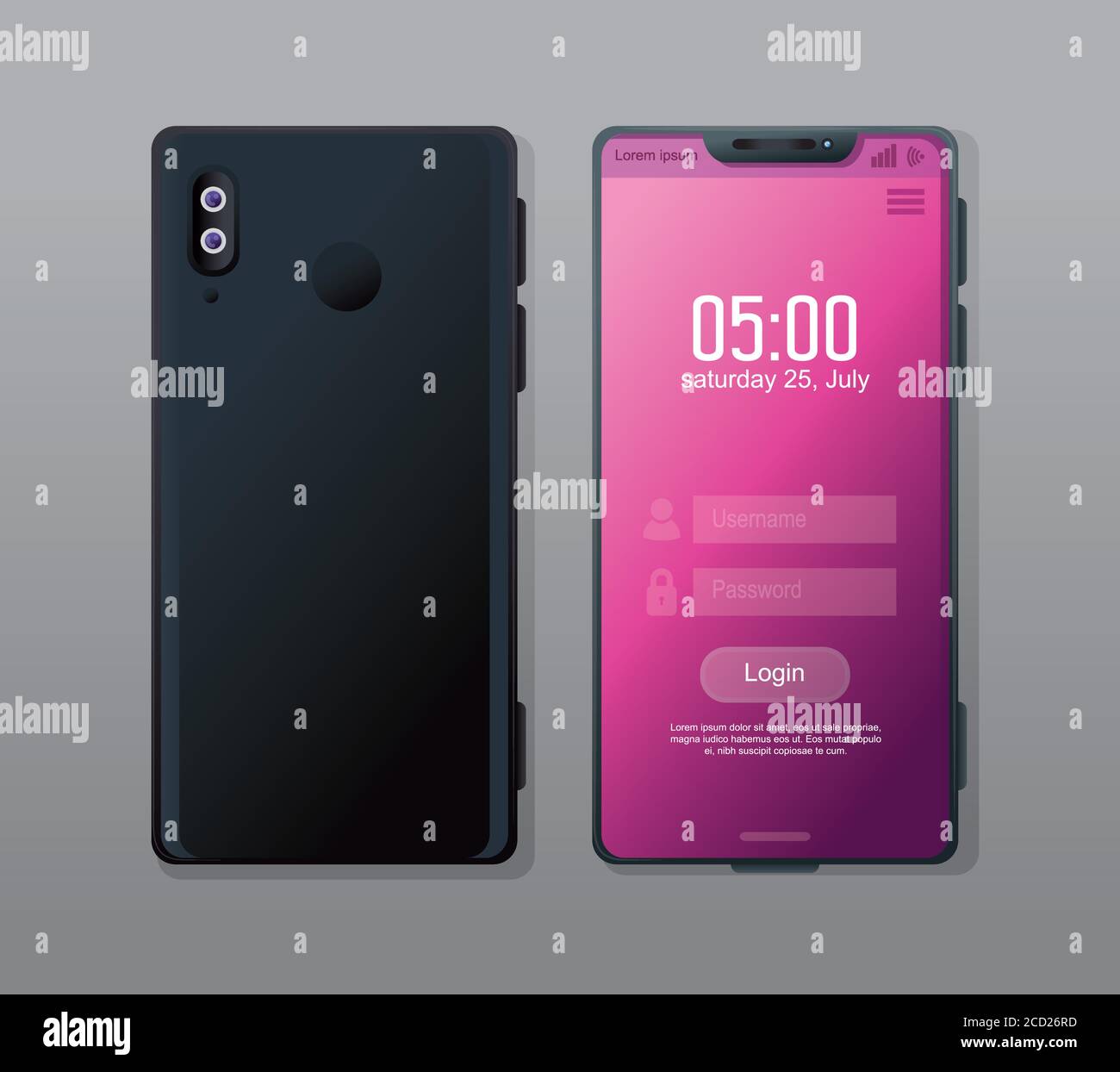 realistic smartphones mockup with login in screen Stock Vector Image ...