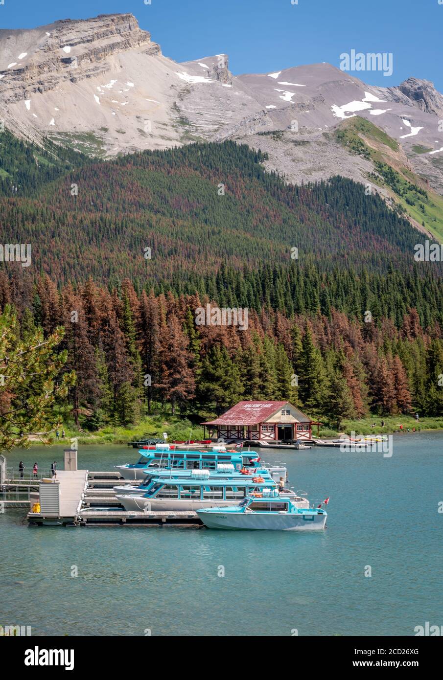 The Boat House At The Famous Maligne Lake In Jasper National Park During The Summer Stock Photo