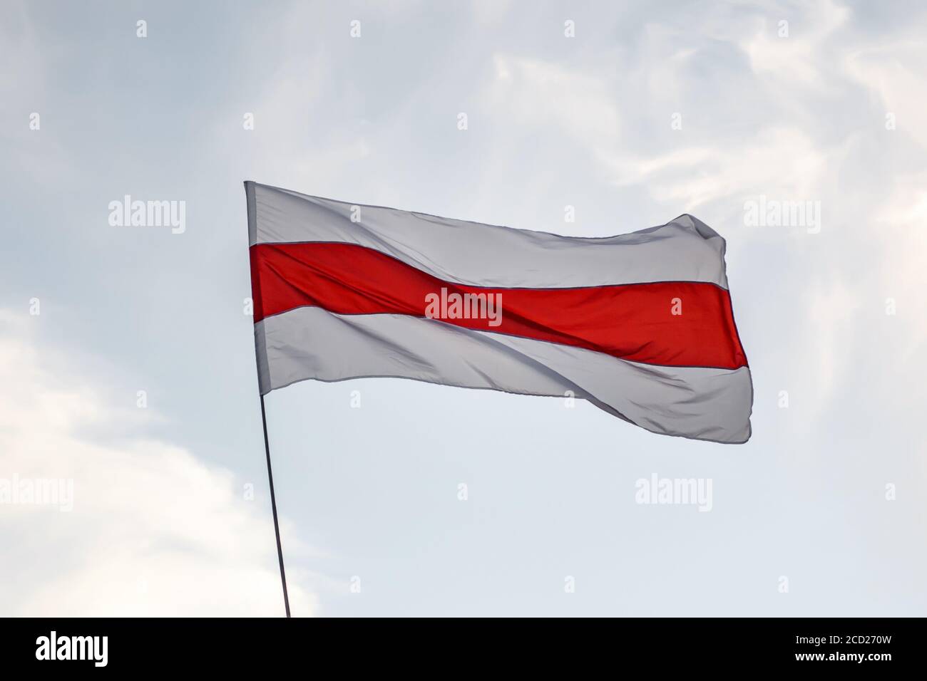 New Belarus white-red-white flag. Protest and historical authentic flag Stock Photo