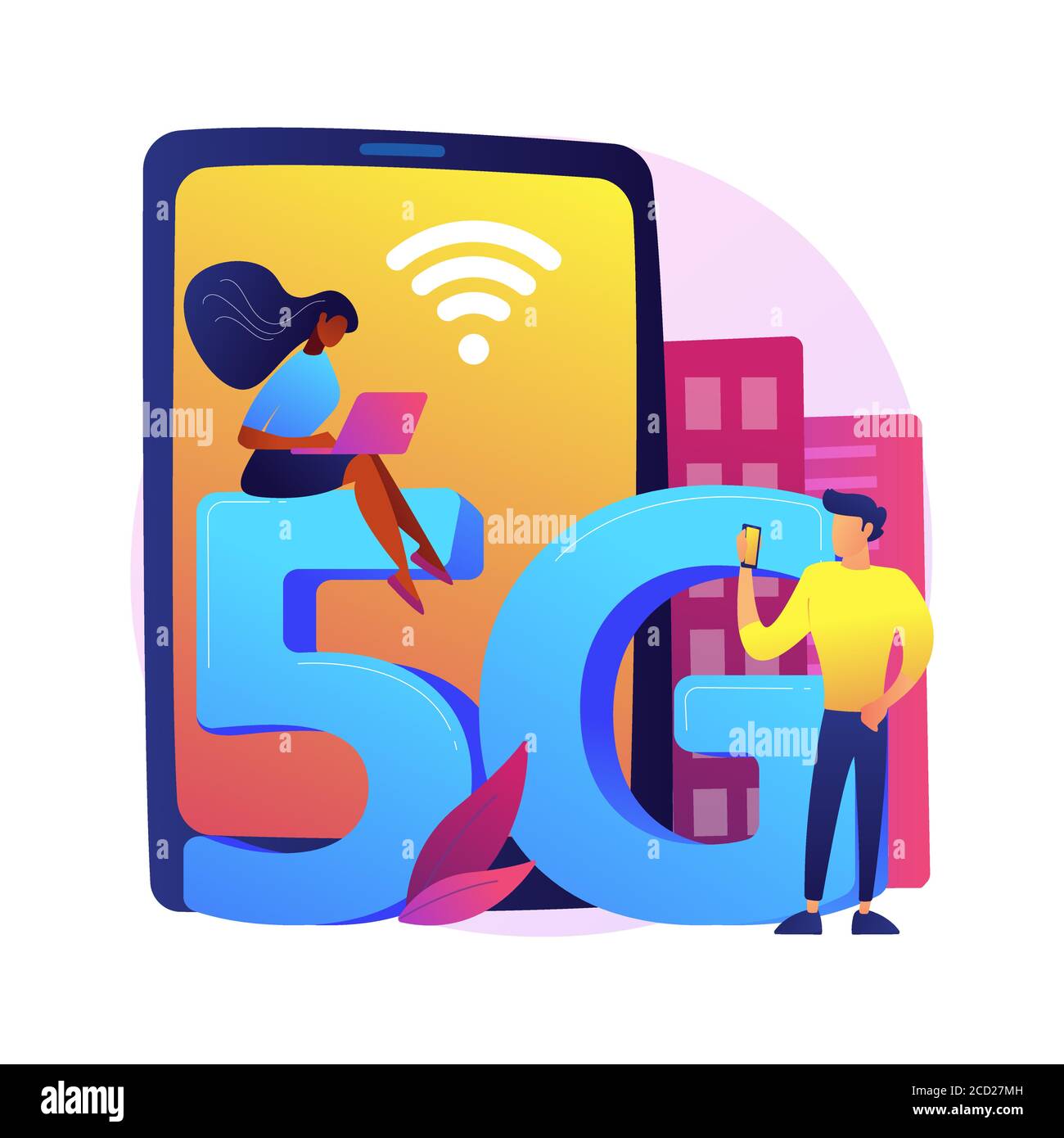 Mobile Phones 5g Network Abstract Concept Vector Illustration Stock