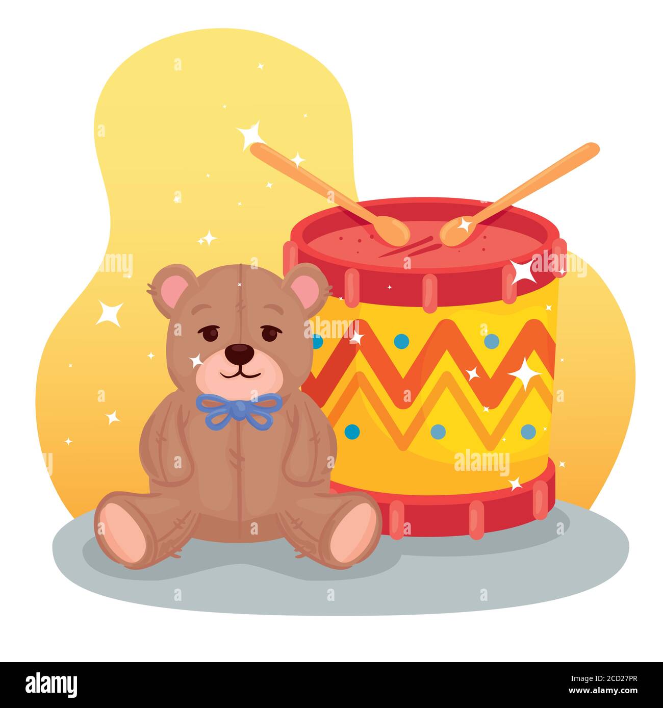Cartoon Animal Bear Wooden Handbell Drum with Drumsticks Early
