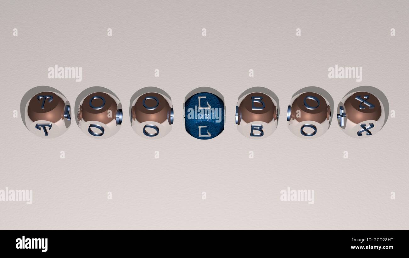 toolbox text by cubic dice letters, 3D illustration Stock Photo - Alamy