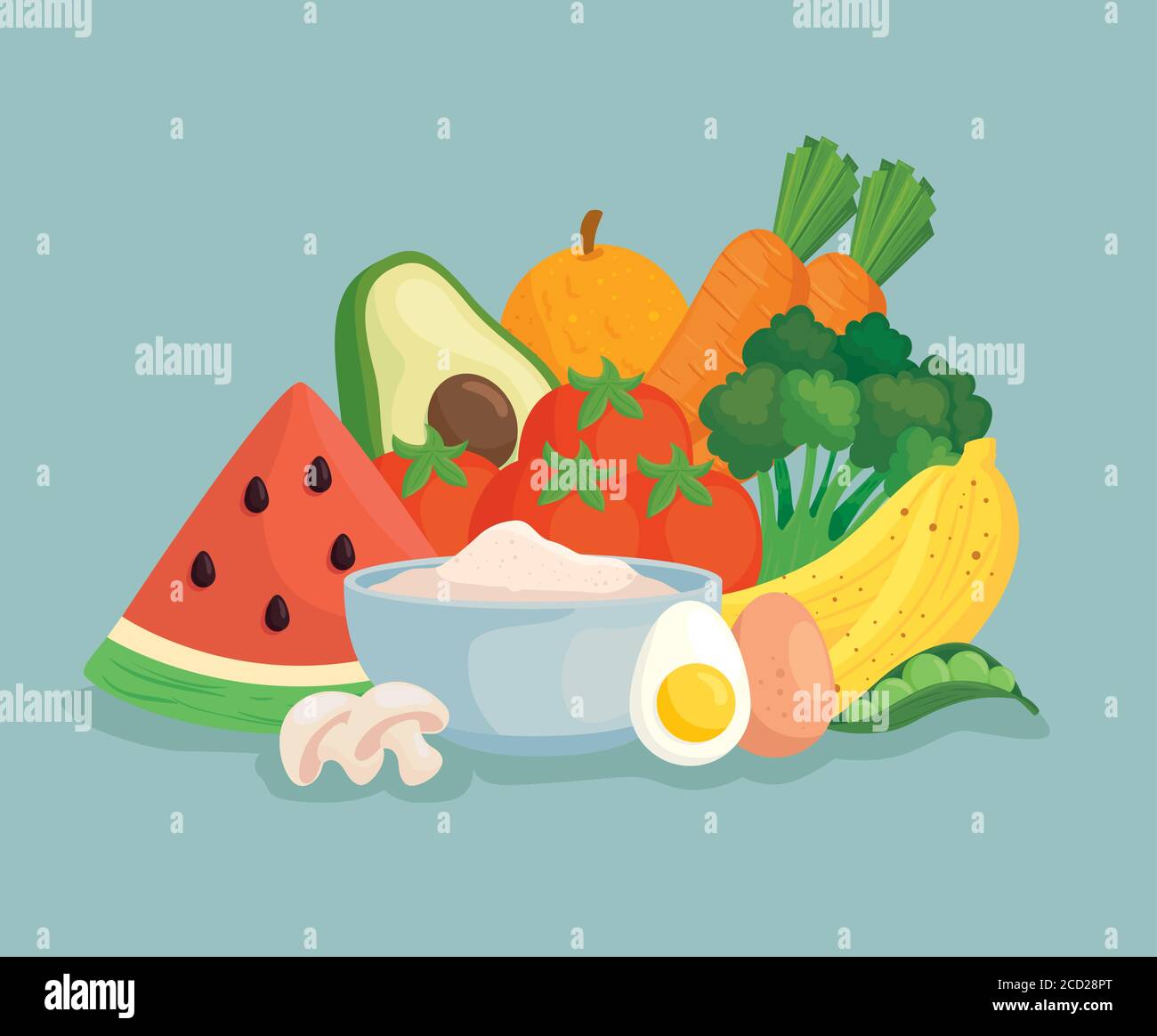 healthy food, vegetables with fruits and food Stock Vector Image & Art ...