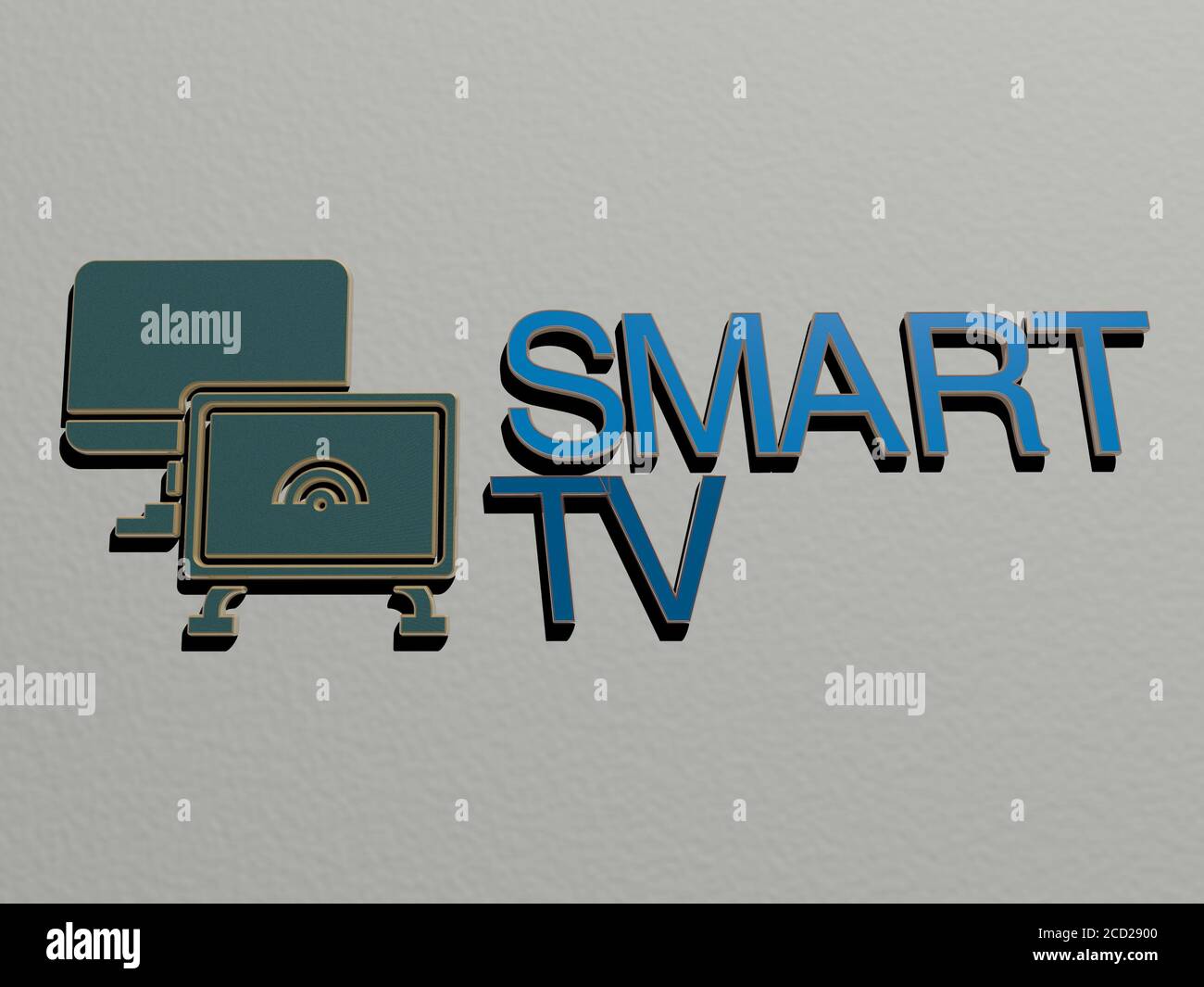 SMART TV icon and text on the wall, 3D illustration Stock Photo