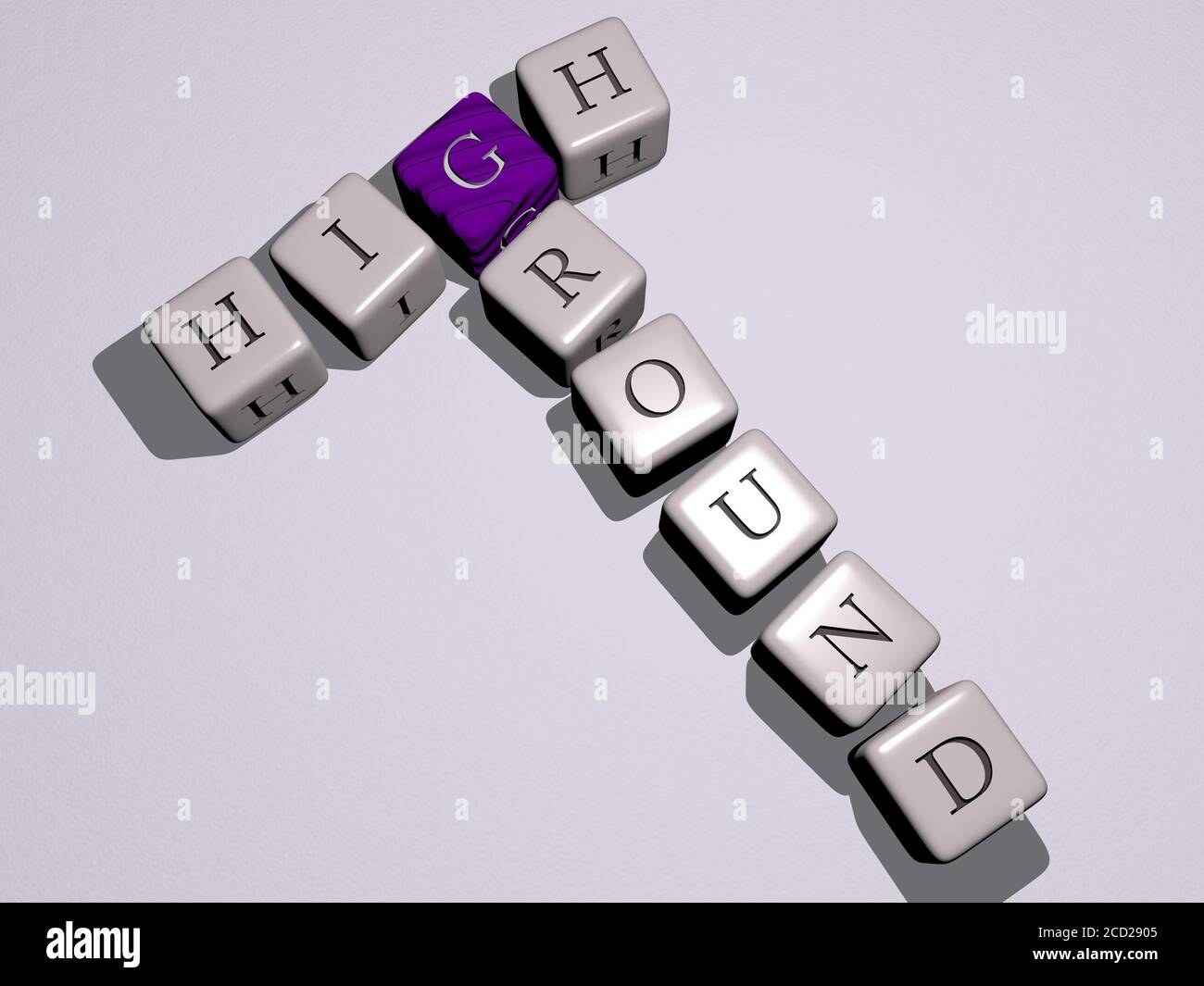 HIGH GROUND crossword by cubic dice letters 3D illustration Stock HIGH GROUND crossword by cubic dice letters 3D illustration Stock