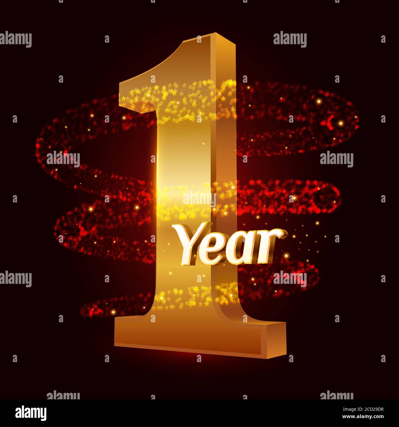 1 year golden anniversary 3d logo celebration with Gold glittering
