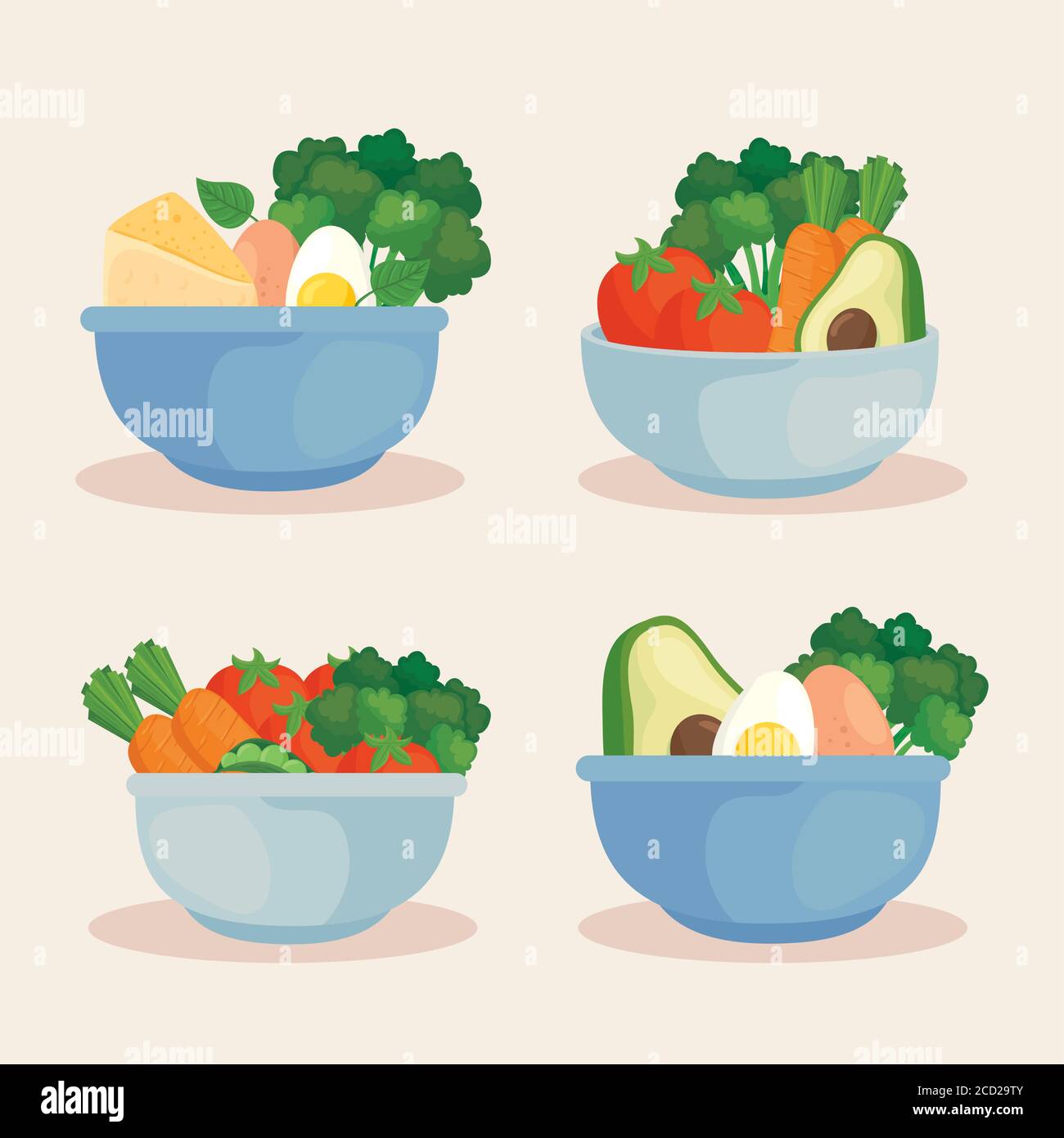 set bowls with vegetables and healthy food, concept healthy food Stock ...