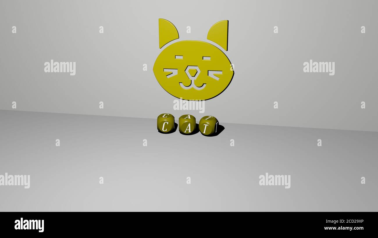 CAT 3D icon on the wall and text of cubic alphabets on the floor, 3D ...