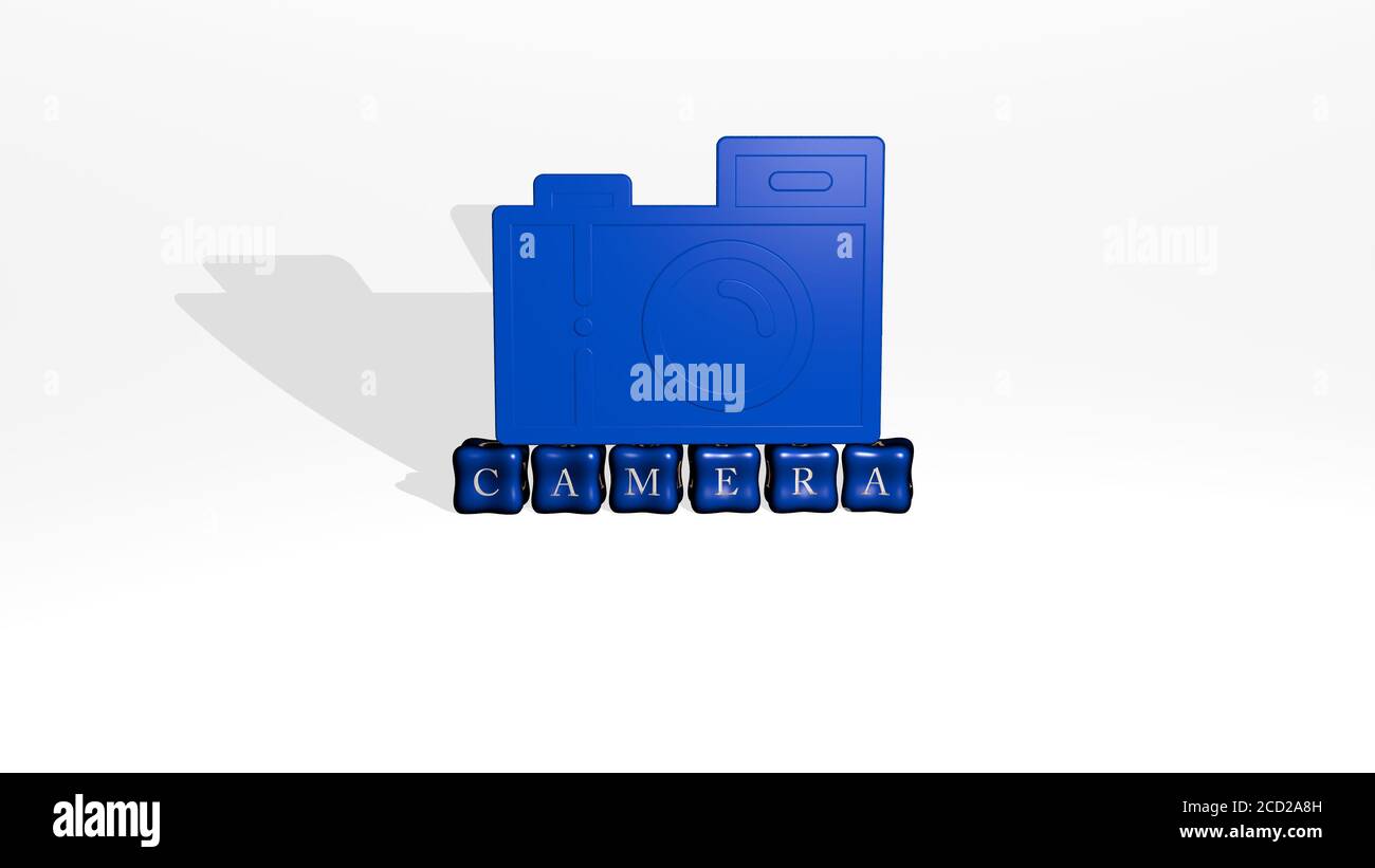 CAMERA 3D icon object on text of cubic letters, 3D illustration Stock ...