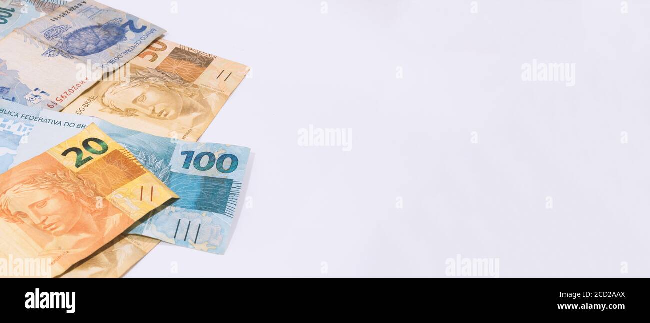 Brazilian money with blank space. Stock Photo