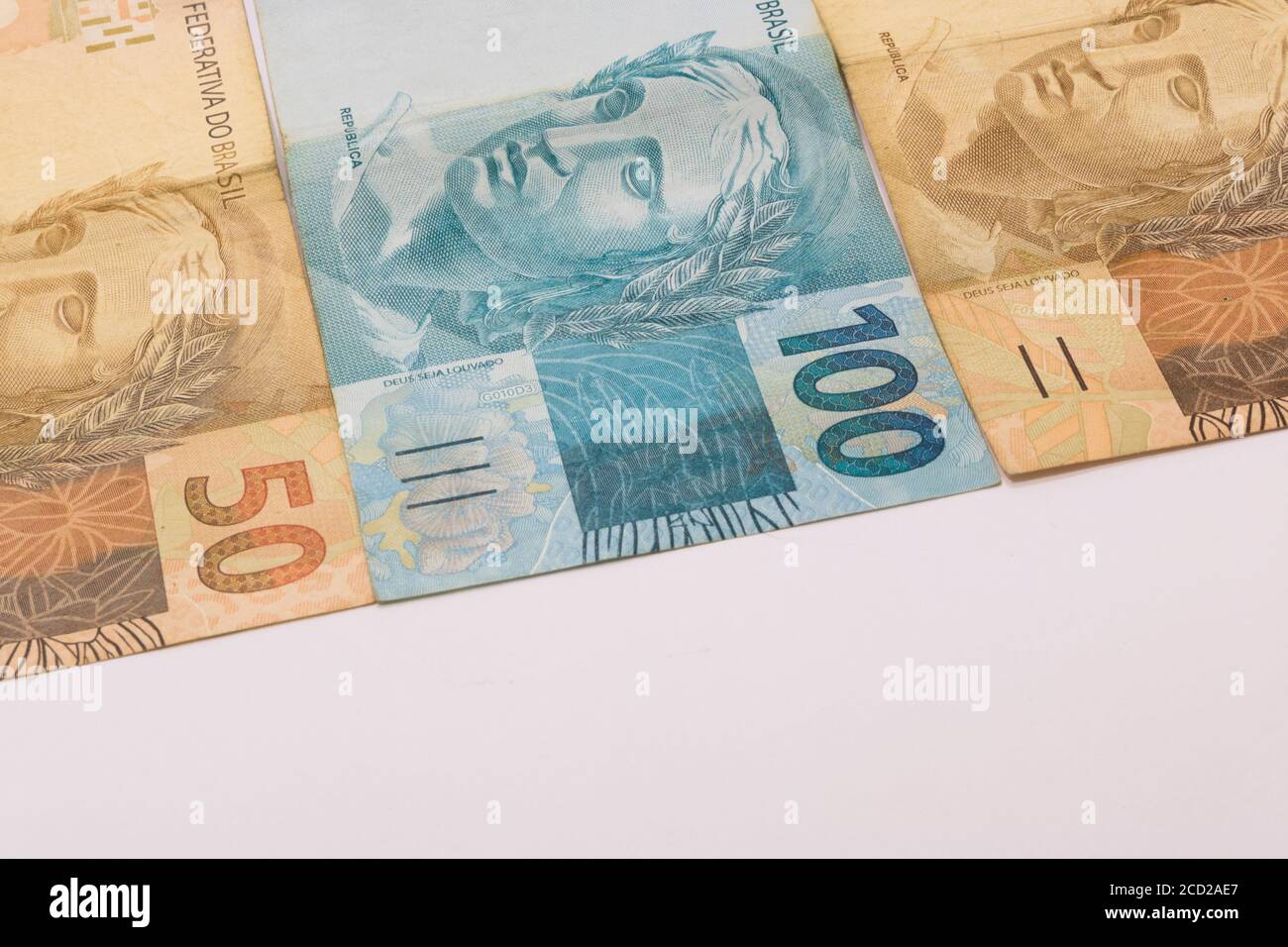 Brazilian money with blank space. Stock Photo