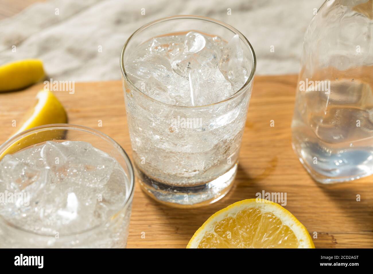 Healthy Refreshing Sparkling Lemon Water with Ice Cubes Stock Photo Alamy