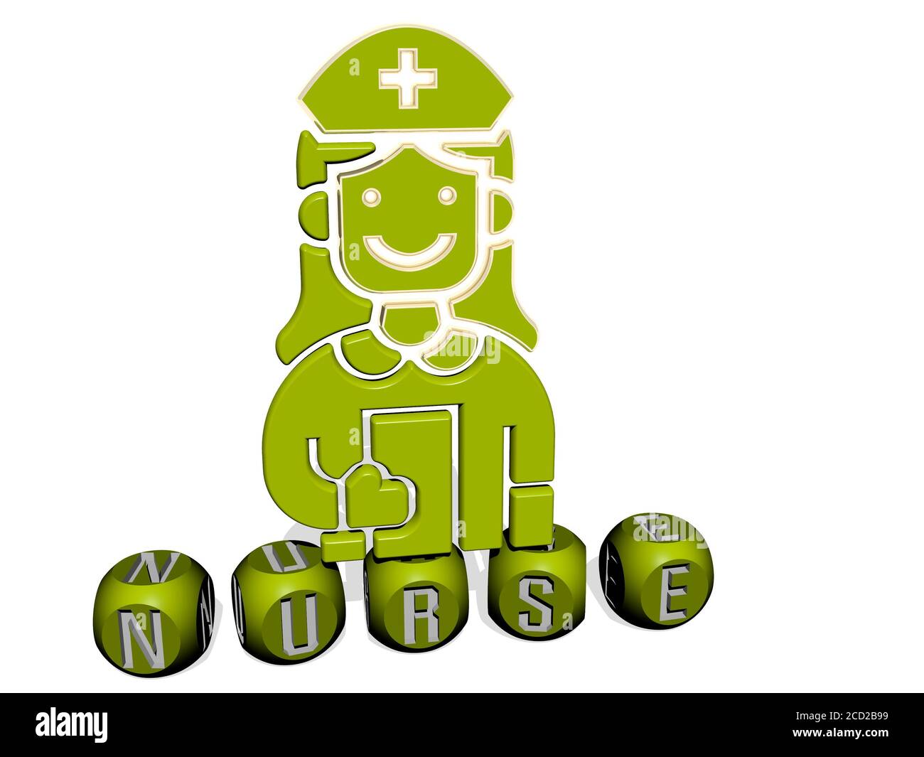 NURSE cubic letters with 3D icon on the top, 3D illustration Stock Photo