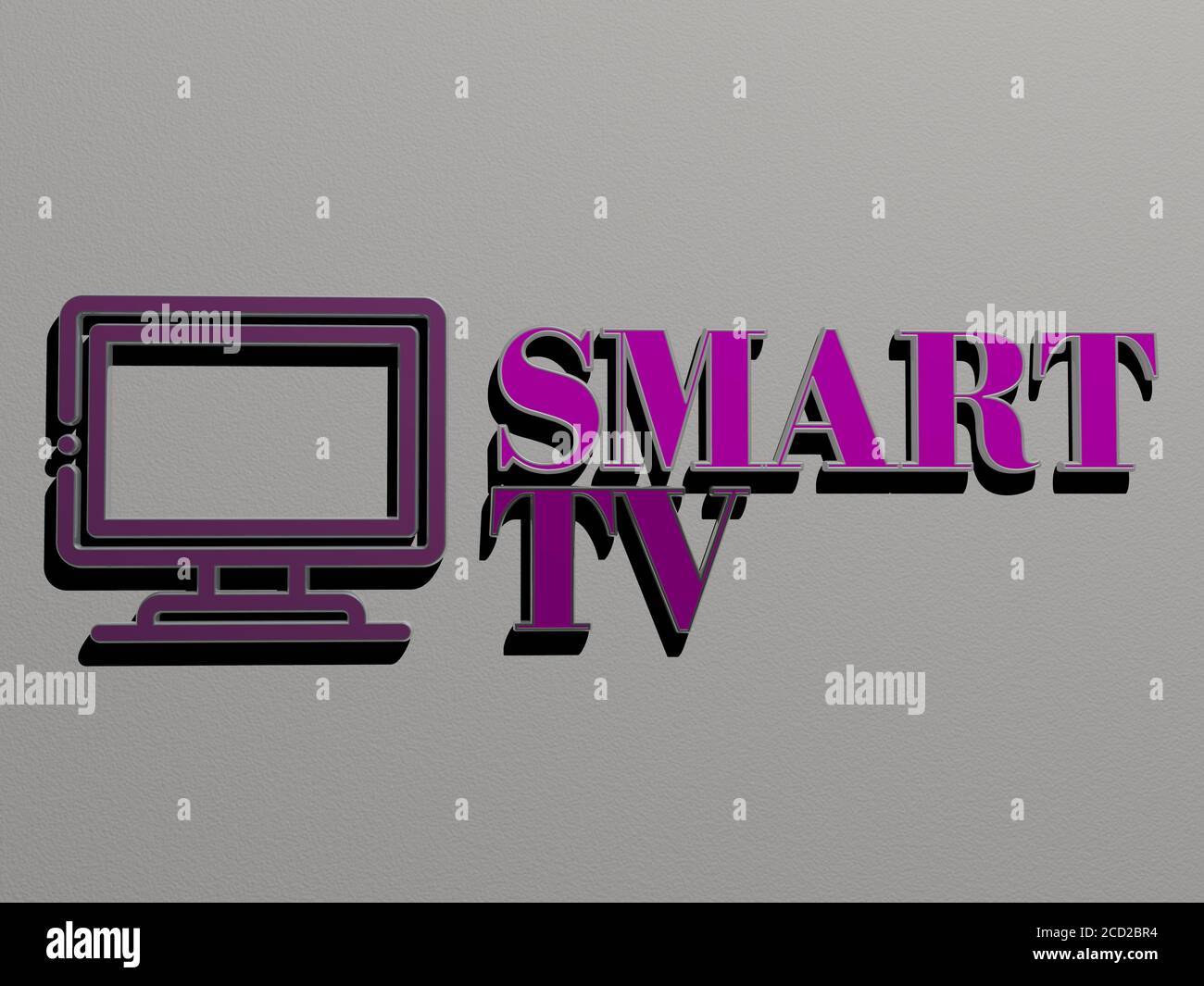 smart tv icon and text on the wall, 3D illustration Stock Photo