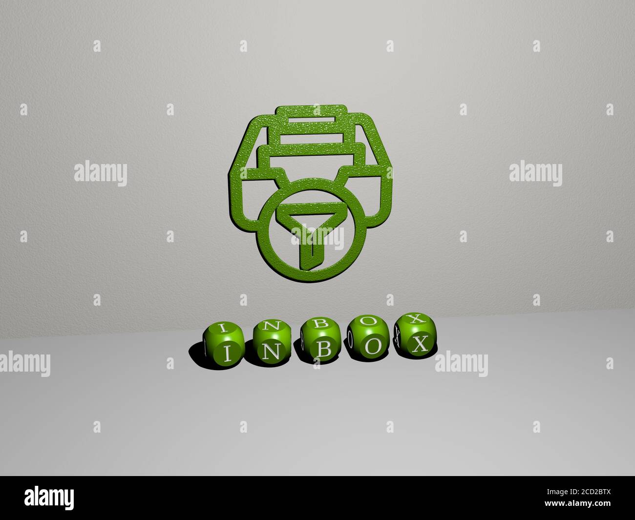 3D representation of inbox with icon on the wall and text arranged by ...