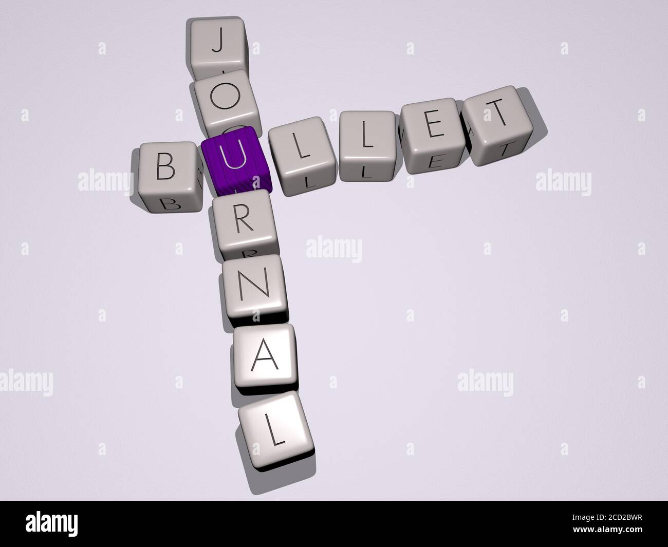 bullet journal crossword by cubic dice letters, 3D illustration Stock Photo Alamy