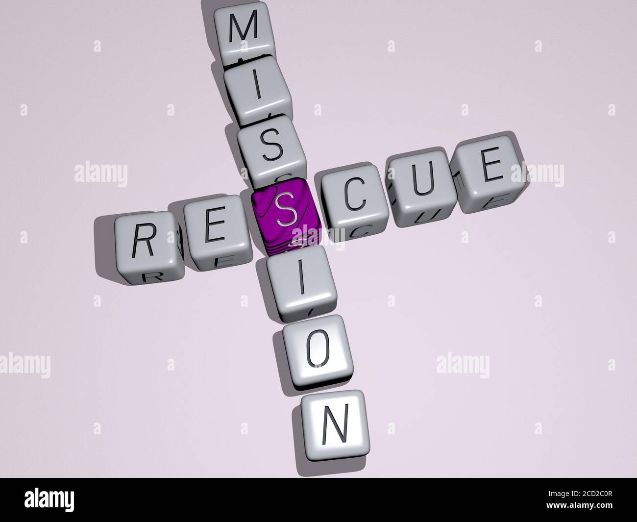 RESCUE MISSION crossword by cubic dice letters 3D illustration Stock RESCUE MISSION crossword by cubic dice letters 3D illustration Stock