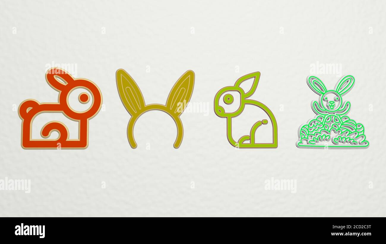 easter bunny 4 icons set, 3D illustration Stock Photo