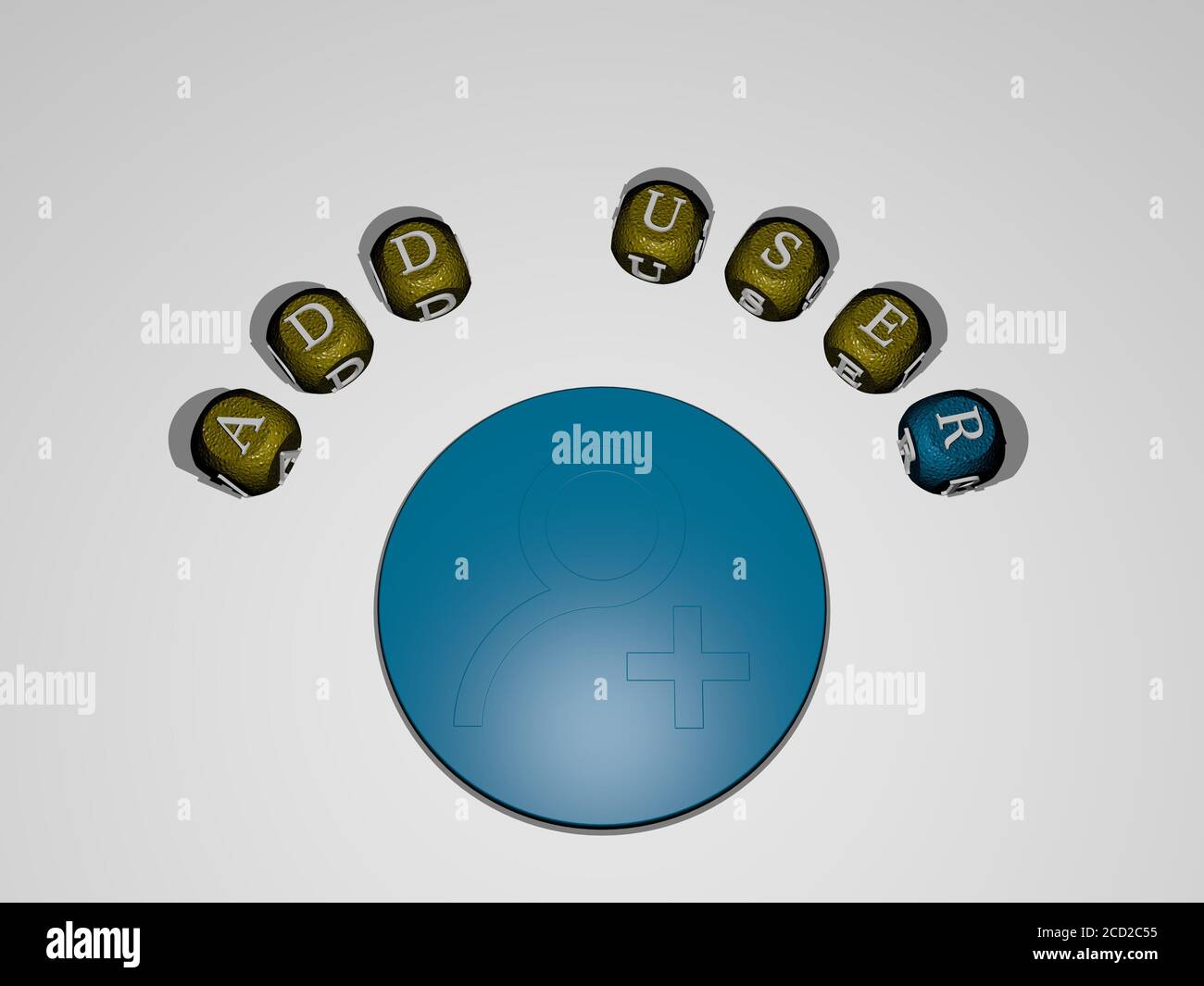 ADD USER icon surrounded by the text of individual letters, 3D ...