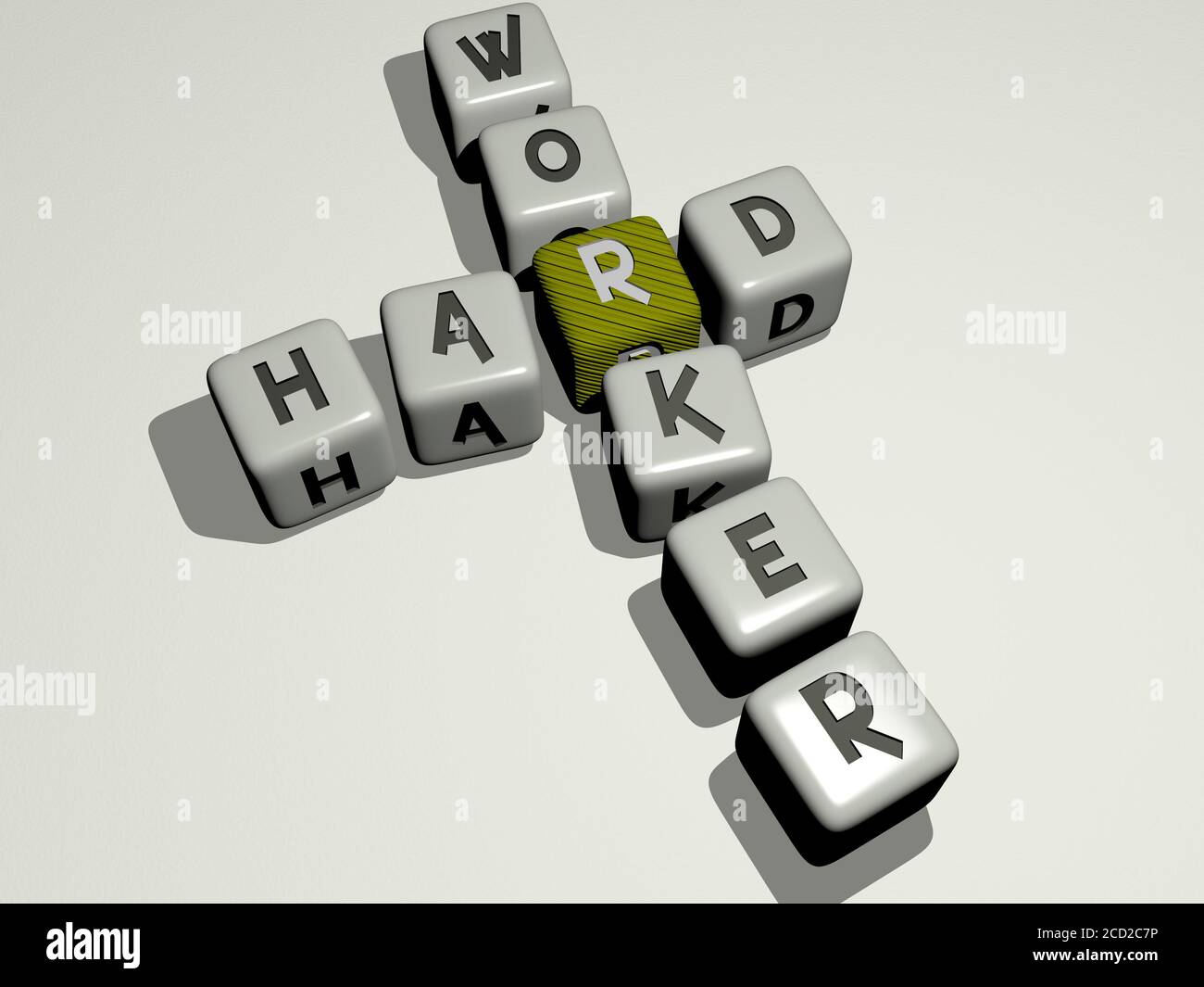HARD WORKER crossword by cubic dice letters 3D illustration Stock