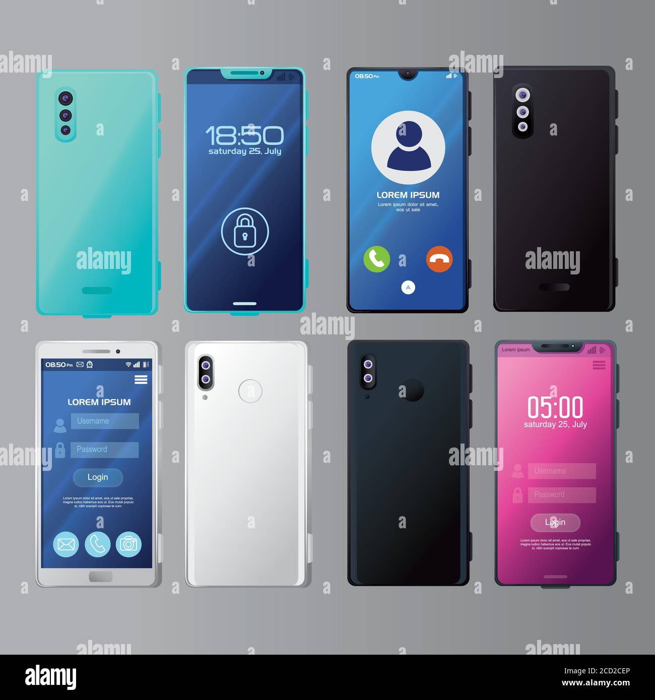 set of realistic smartphones mockup with safety app and call in screen ...