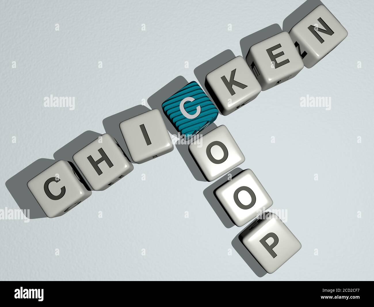CHICKEN COOP crossword by cubic dice letters 3D illustration Stock