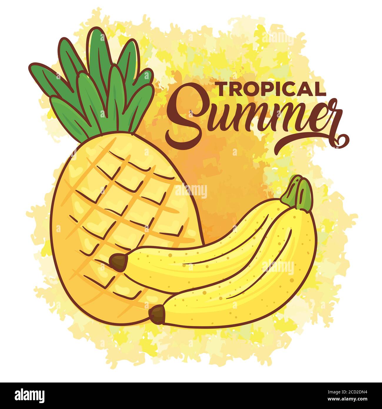 tropical summer banner, with banana and pineapple fruits Stock Vector ...