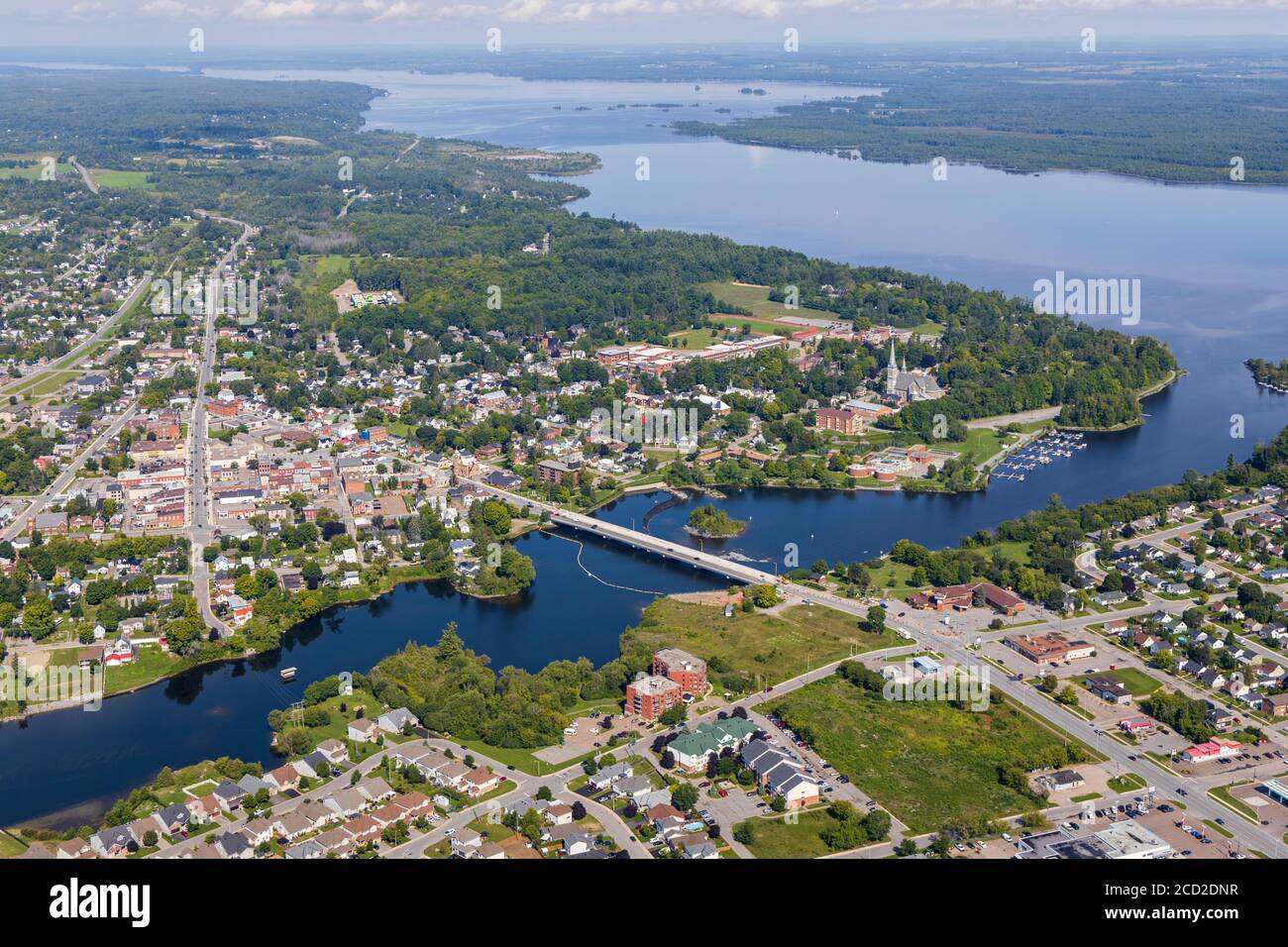 An aerial view of the town of Arnprior, on the Ottawa River. Stock Photo