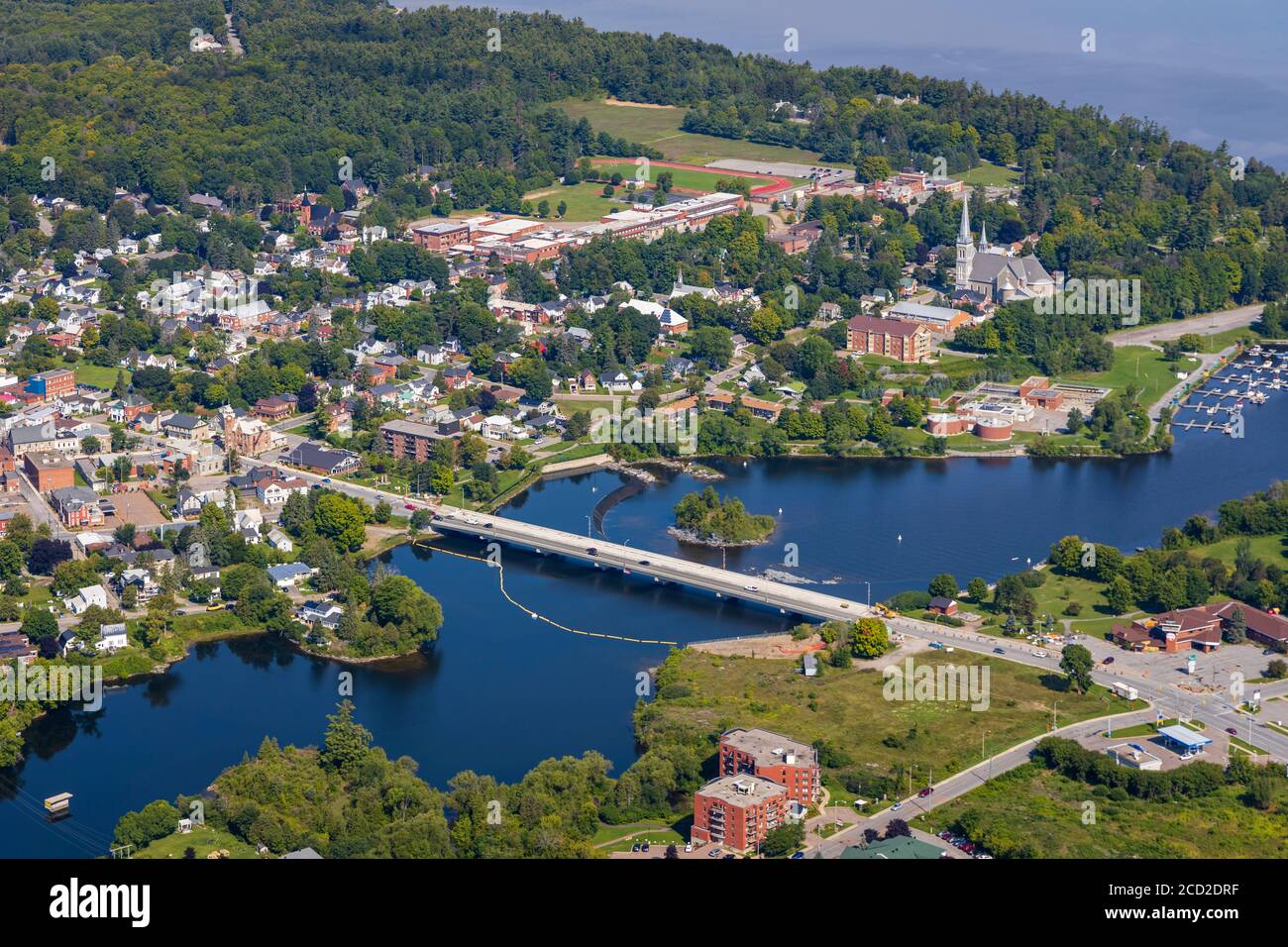 An aerial view of the town of Arnprior, on the Ottawa River. Stock Photo