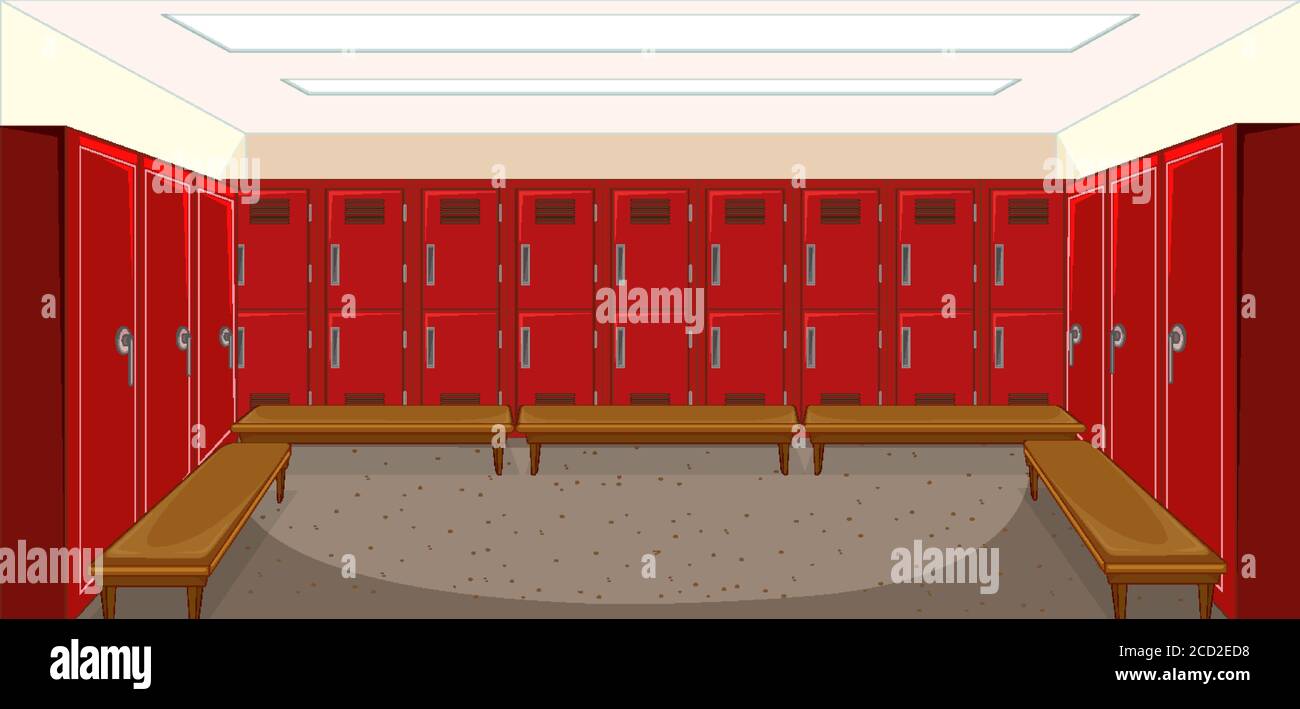 Sport changing room with locker background illustration Stock Vector