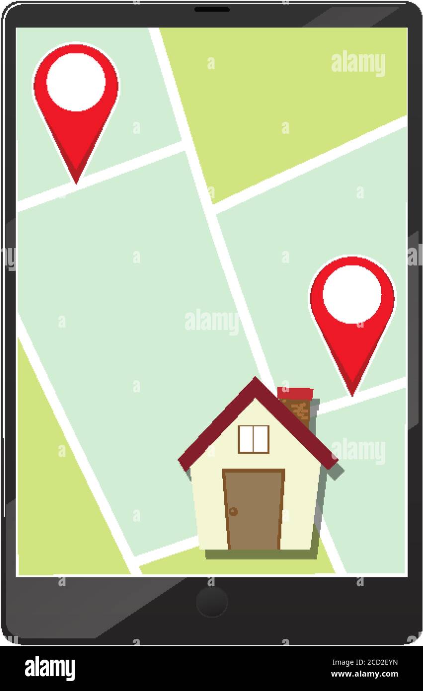 Pin Display Map Pin location map on tablet display illustration Stock Vector Image ...