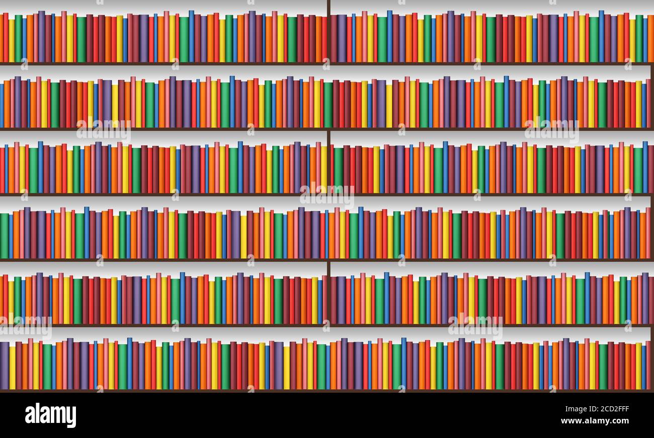 Bookshelf with books - light seamless texture and background Stock Photo