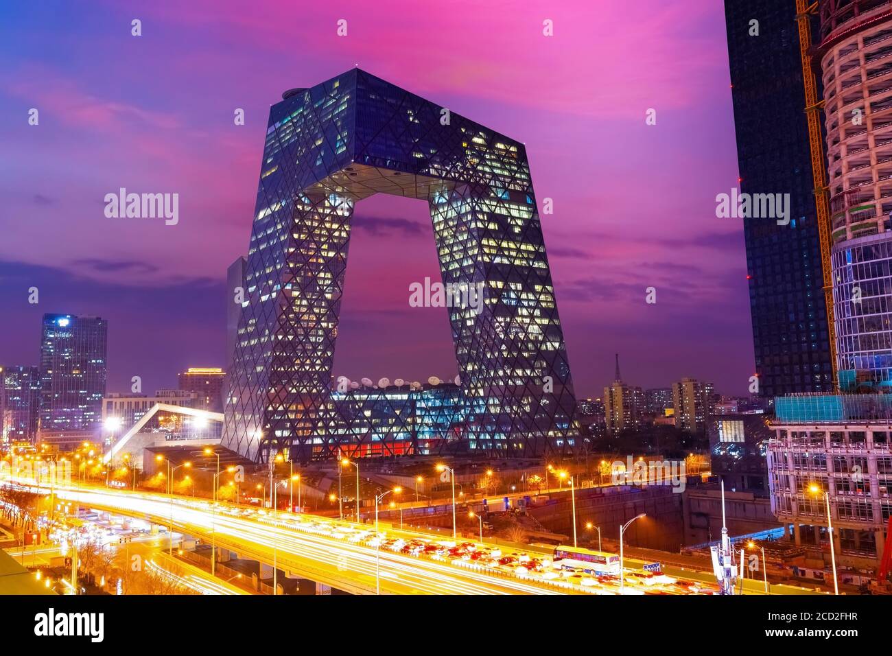 Beijing, China - Jan 12 2020: The CCTV Headquarters on the CMG Guanghua Road Office Area, completed in May 2012, designed by Rem Koolhaas and Ole Sche Stock Photo