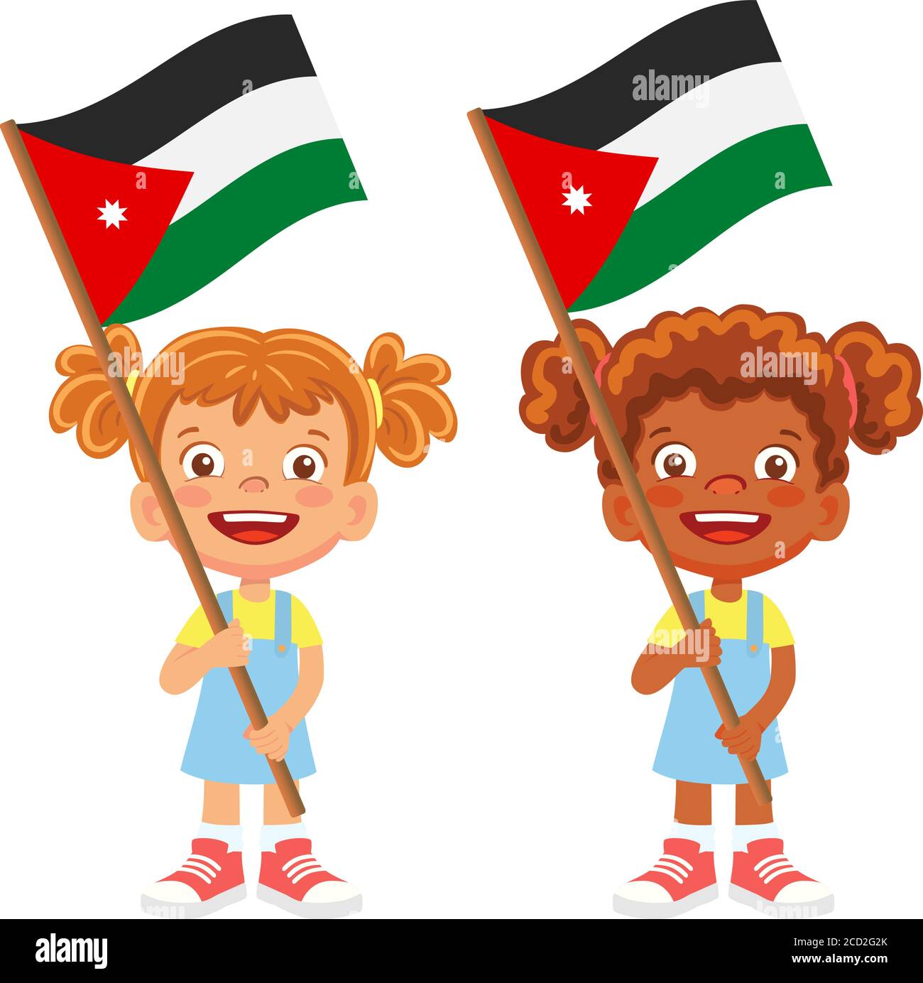 jordan flag in hand. Children holding flag. National flag of Jordan