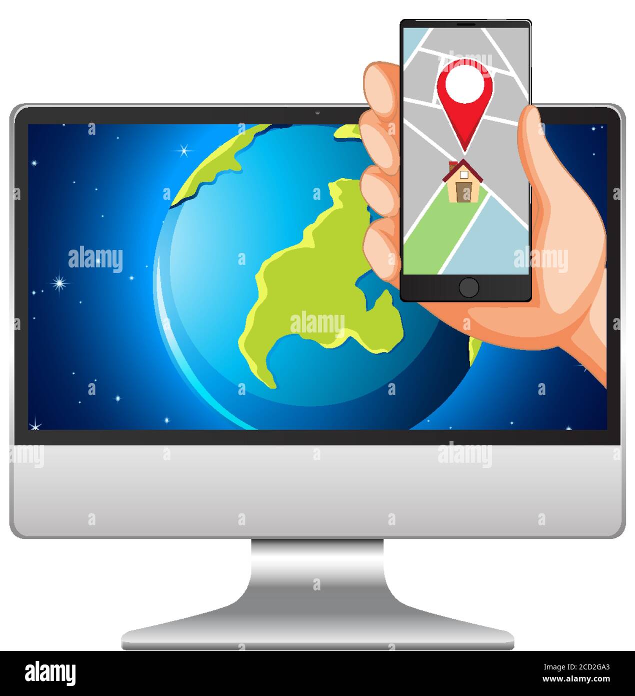 Map and location on electronic devices illustration Stock Vector Image