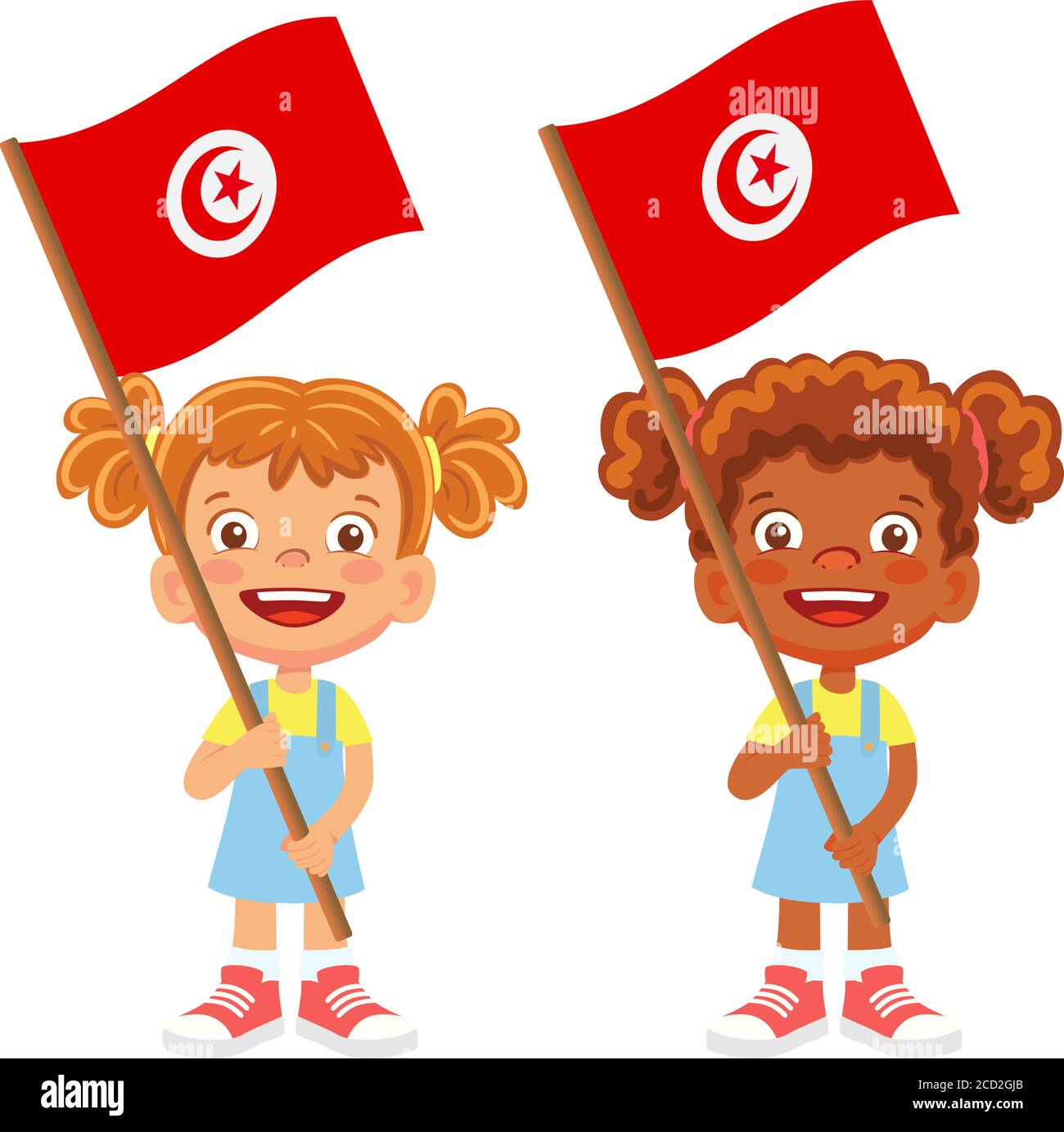 Tunisia flag in hand. Children holding flag. National flag of Tunisia vector Stock Vector