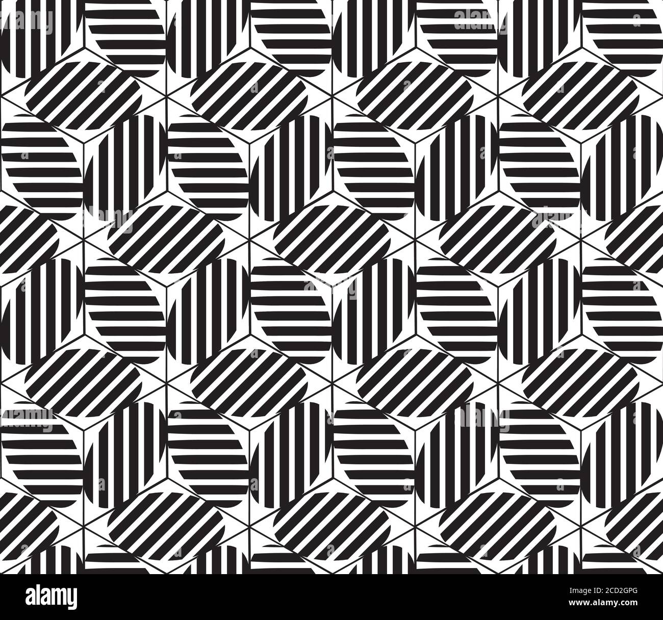Black and white seamless pattern with ellipse and cube Stock Vector